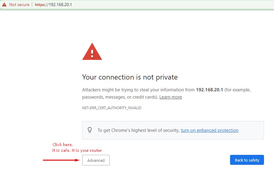 warning 1 address bar with an ip address typed in