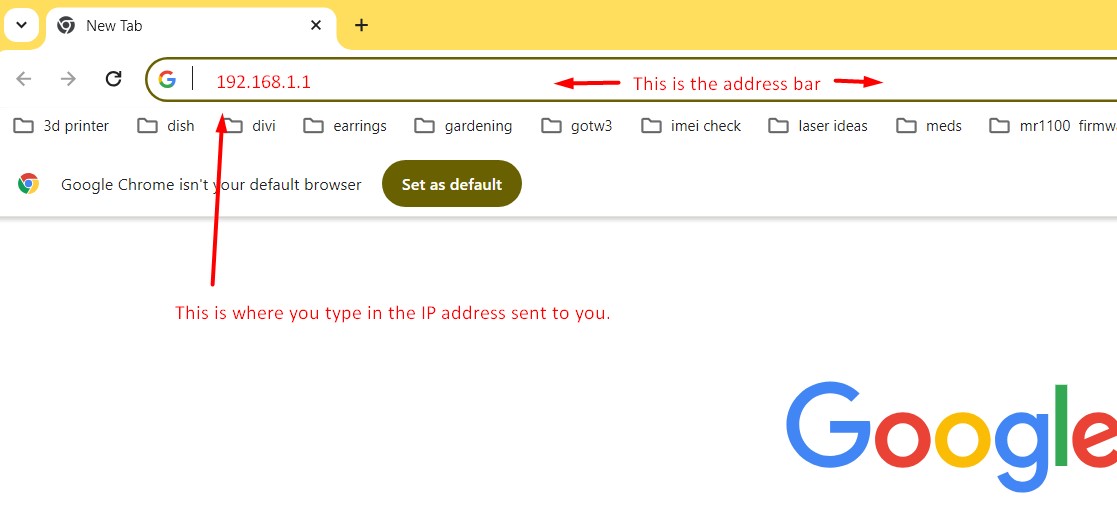 address bar and ip address address bar with an ip address typed in